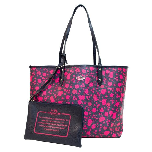 Coach F55862 Pink/Black Leaf Reversible City Tote & Coin Pouch - Picture 1 of 7